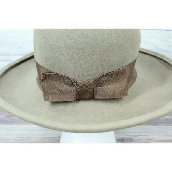 Seala Tan Brown Wool Felt Wide Brim Fedora Hat Italy Made - Picture 4 of 10